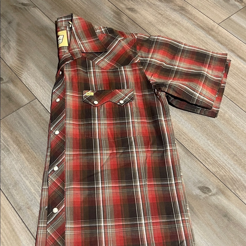 Larry Mahan Red and Brown Plaid Button Down Shirt - Picture 3 of 8
